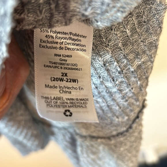 Terra & Sky cowl neck, gray long sleeve sweater size 2X (20W-22W) - Picture 4 of 6